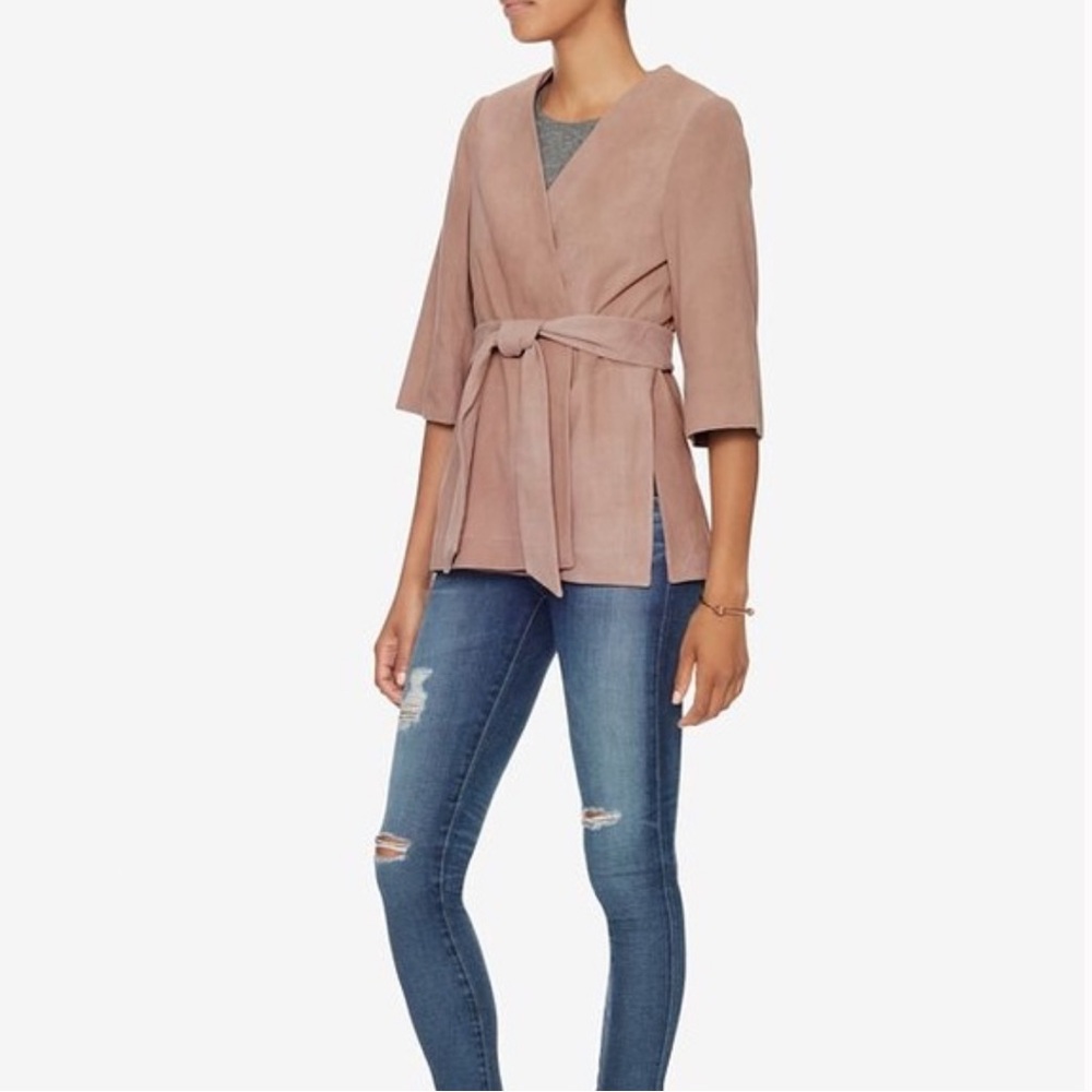 Intermix blush goat suede tie up jacket